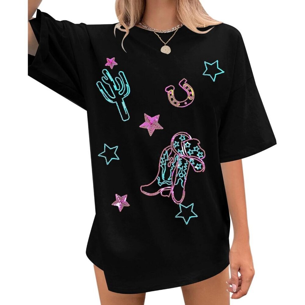Western Cowgirl Sequin Shirts for Women Oversized Country Music Top - Picture 1 of 3